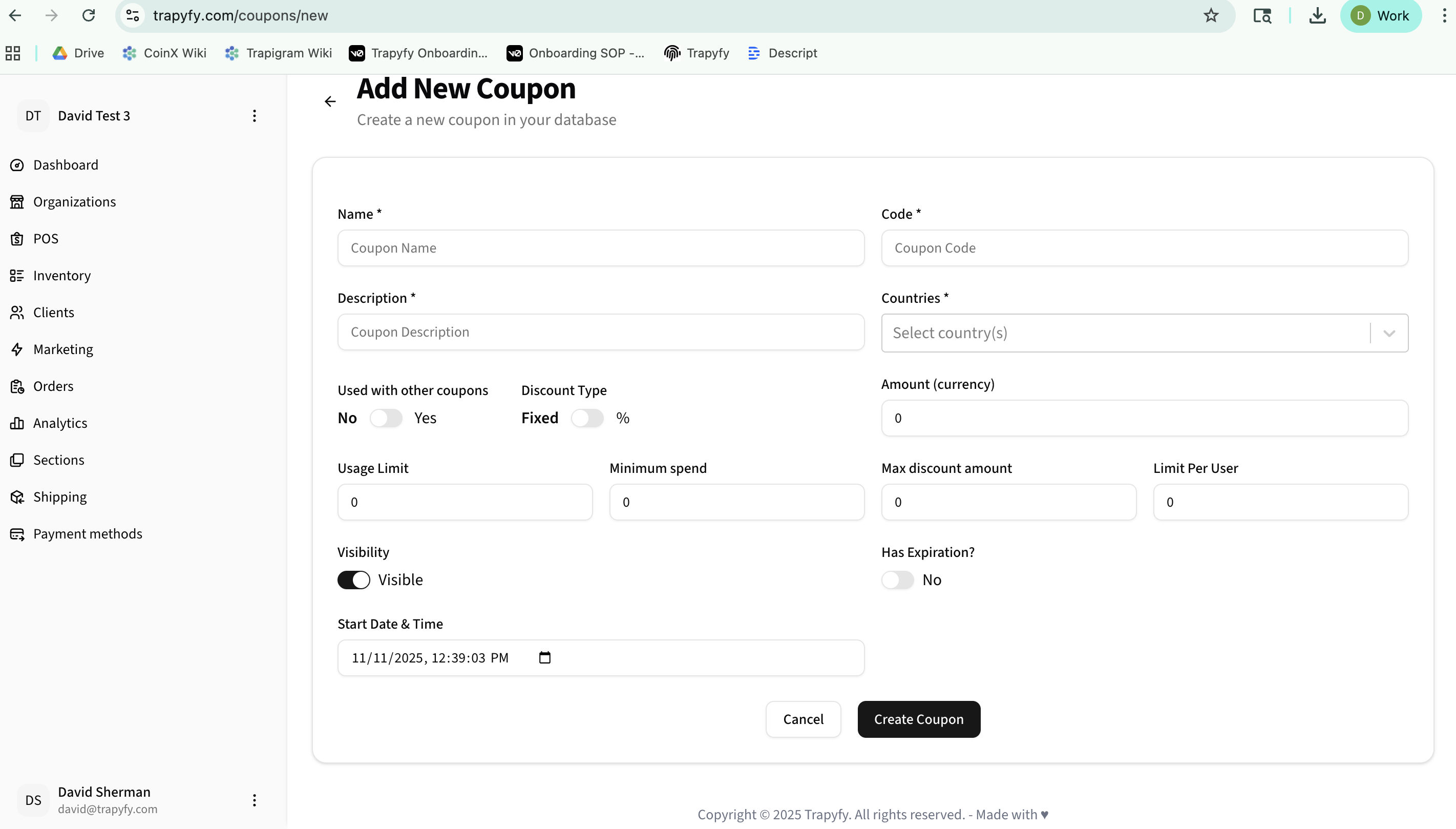 Add new coupon form