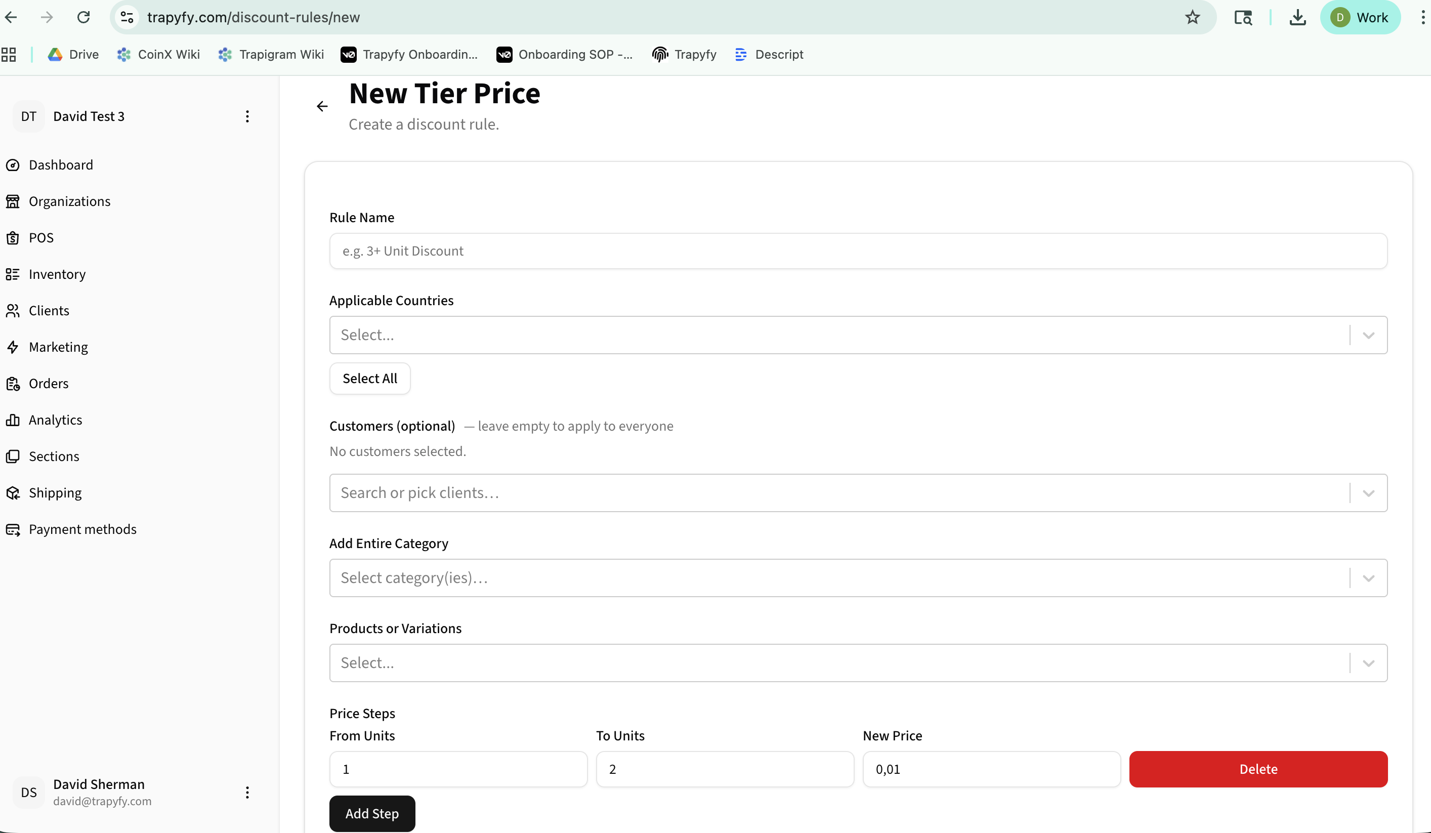 New tier price form