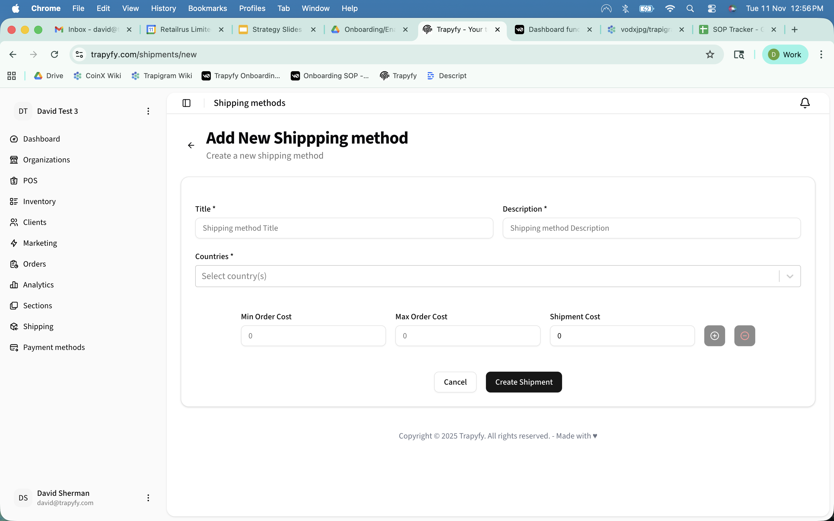 Add new shipping method form