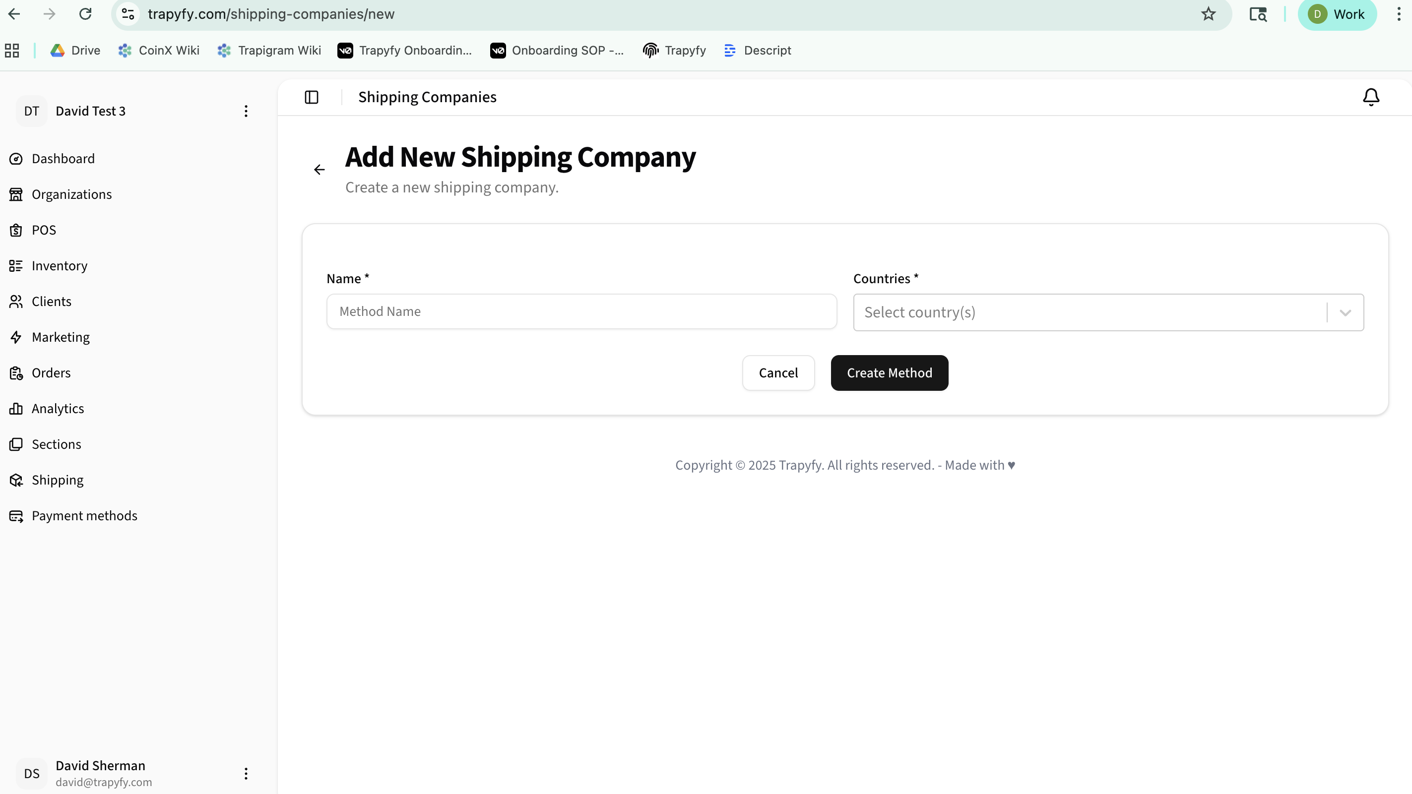 Add new shipping company form
