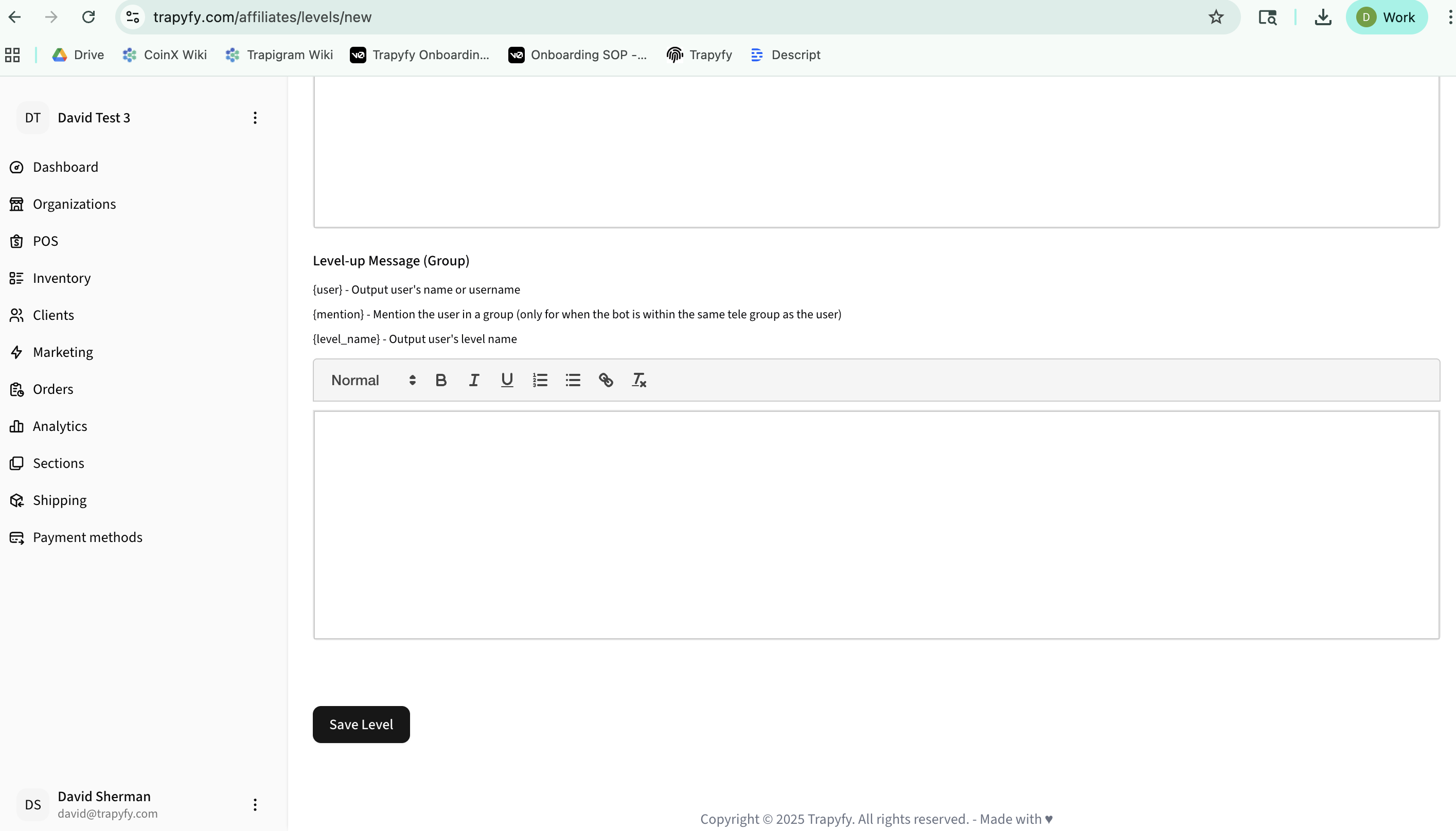 Level-up message configuration